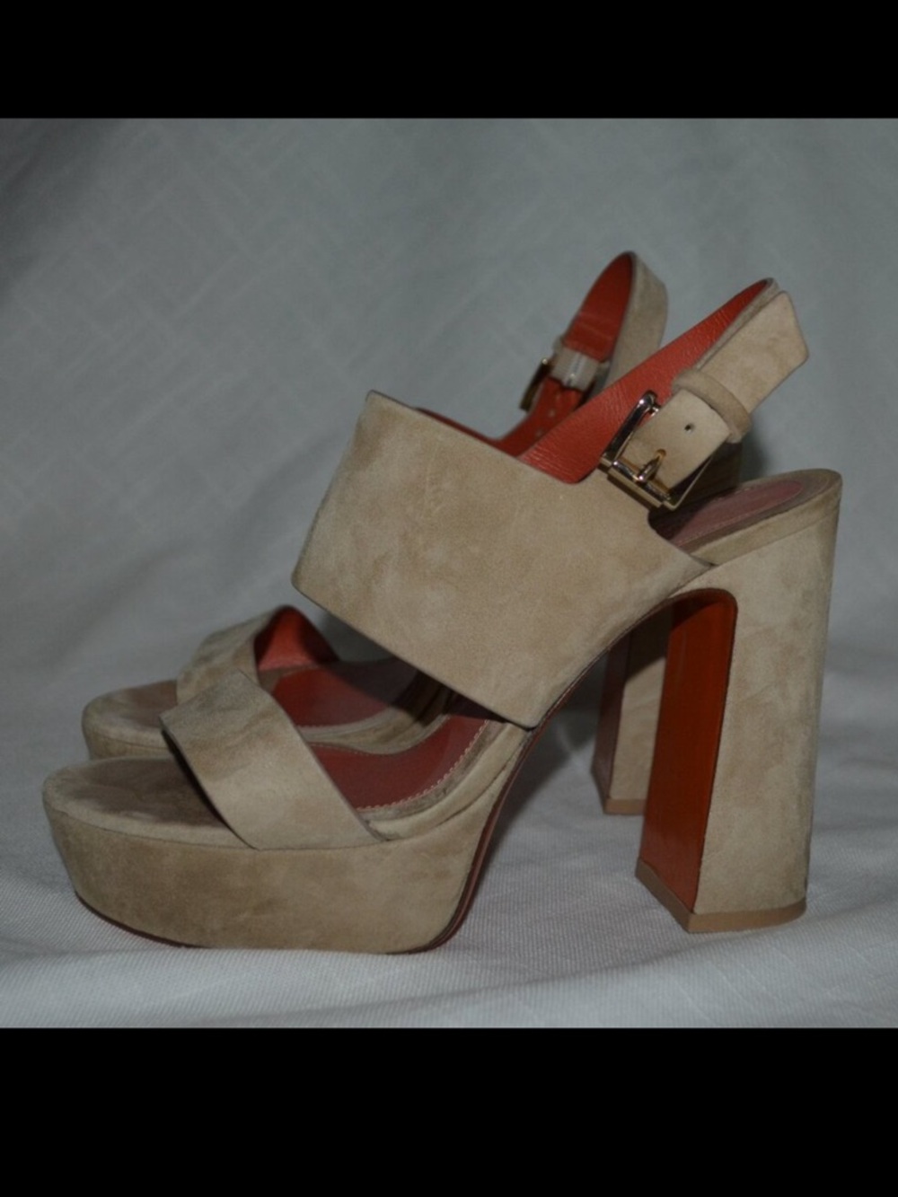 $920 Sz 37.5 7 Santoni Rose Collection Beige Suede Platform Heels